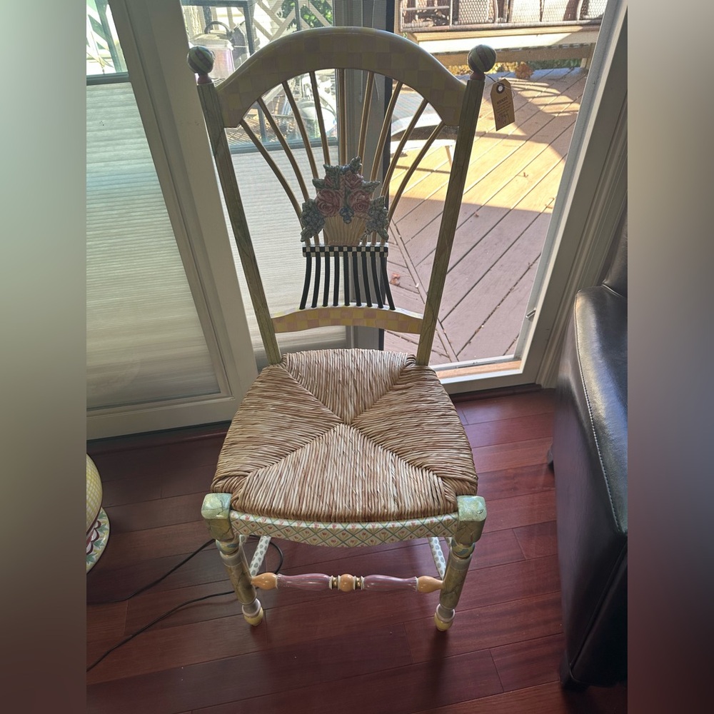 MacKenzie-Childs Artistic Wooden Chair with Green and Brown Accents